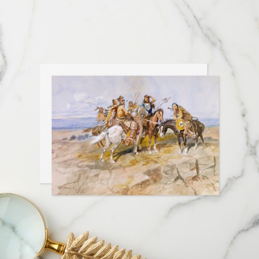 C.M.ラッセルによる白人男性の接近 サンキューカード (正面/裏面インサイチュ)