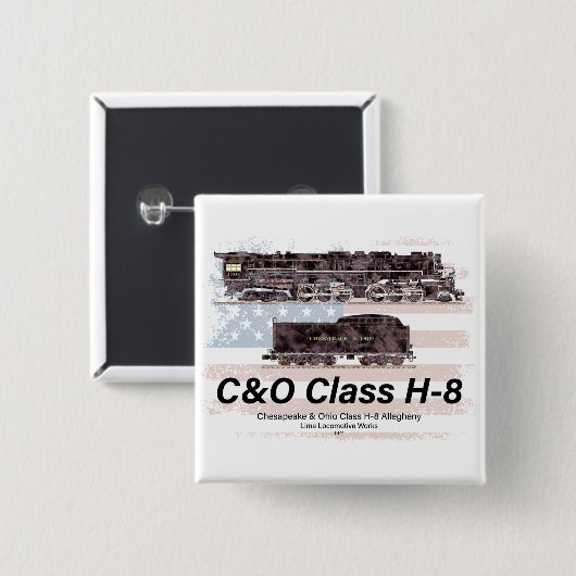 C&OクラスH-8アレゲニー機関車 - アメリカ国旗 缶バッジ (正面&裏面)