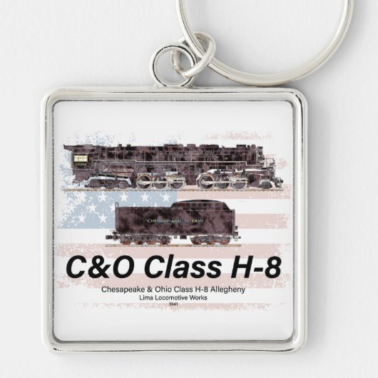 C&OクラスH-8アレゲーニー機関車 - アメリカ国旗 キーホルダー (正面)