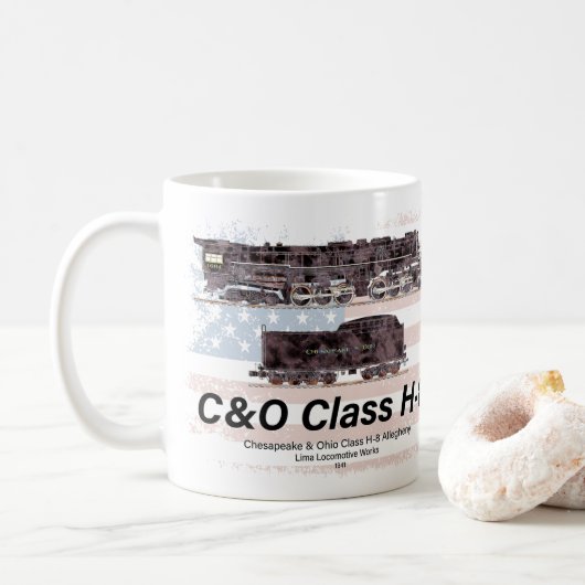 C&OクラスH-8アレゲーニー機関車 - アメリカ国旗 コーヒーマグカップ (ドーナツ)