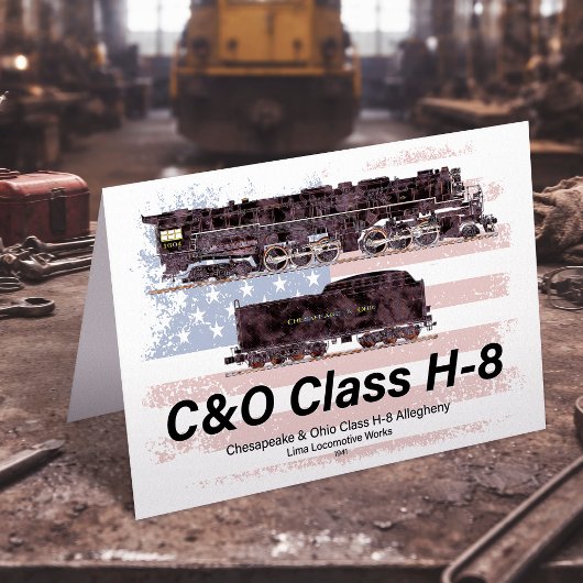 C&OクラスH-8アレゲーニー機関車 - アメリカ国旗 サンキューカード