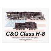 C&OクラスH-8アレゲーニー機関車 - アメリカ国旗 フォトプリント            (正面)