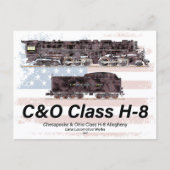 C&OクラスH-8アレゲーニー機関車 - アメリカ国旗 ポストカード (正面)