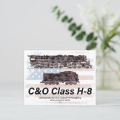 C&OクラスH-8アレゲーニー機関車 - アメリカ国旗 ポストカード (スタンド正面)