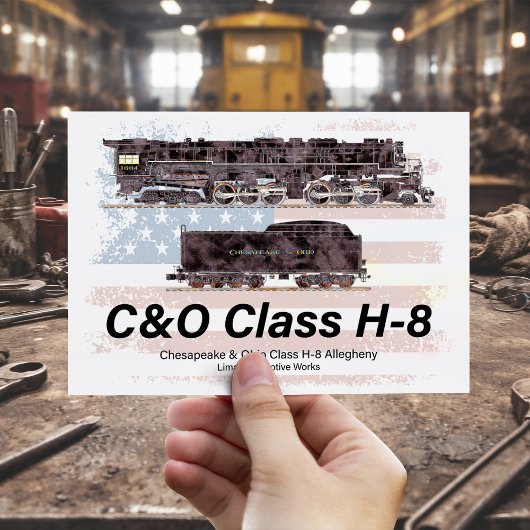 C&OクラスH-8アレゲーニー機関車 - アメリカ国旗 ポストカード