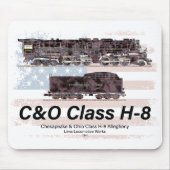C&OクラスH-8アレゲーニー機関車 - アメリカ国旗 マウスパッド (正面)
