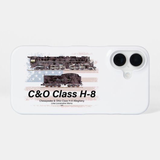 C&OクラスH-8アレゲーニー機関車 - アメリカ国旗 iPhone 16ケース (裏面横)