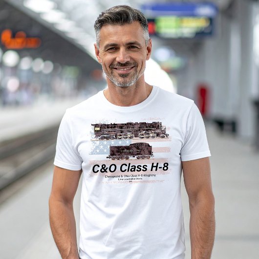 C&OクラスH-8アレゲーニー機関車 - アメリカ国旗 Tシャツ