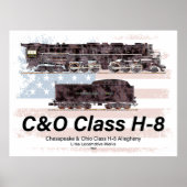 C&O Class H-8 アレゲニー 蒸気機関車 - アメリカ国旗 ポスター (正面)