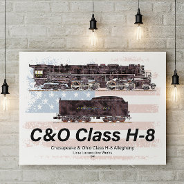 C&O Class H-8 アレゲニー 蒸気機関車 - アメリカ国旗 ポスター