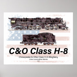 C&O Class H-8 Allegheny Locomotive - American flag ポスター