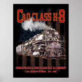 C&O Class H-8 Allegheny Locomotive - American flag ポスター