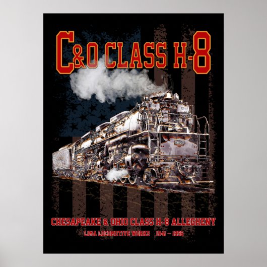 C&O Class H-8 Allegheny Locomotive - American flag ポスター (正面)