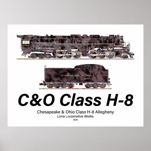 C&O Class H-8 Allegheny Steam Locomotive Profile ポスター (正面)