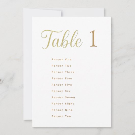Cِustom Elegant Gold Table Number 1 Seating Chart 招待状 (正面)