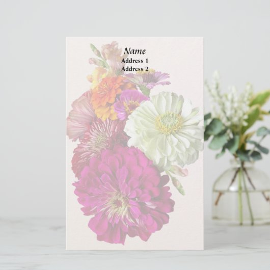 c_ZinniaMixedColorsZinniaブーケ混合結婚のPr 便箋 (スタンド正面)