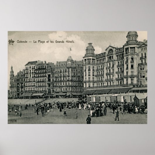 ca 1900 Ostend Beach and Grands Hotels ポスター (正面)