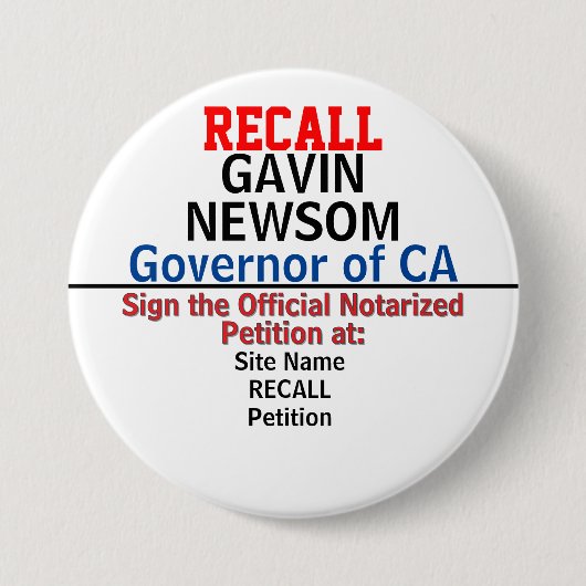 CA Gov. Gavin Newsomまたは任意の州の呼び出し 缶バッジ (正面)