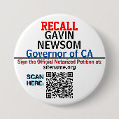 CA Gov. NewsomまたはQRコードを挿入したユーザーを呼び出す 缶バッジ (正面)