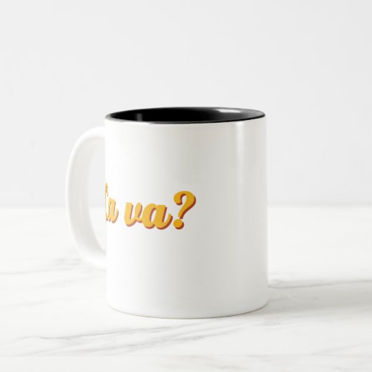 Ca Va言葉と句の使い方フランスのヴィンテージ ツートーンマグカップ (正面左)