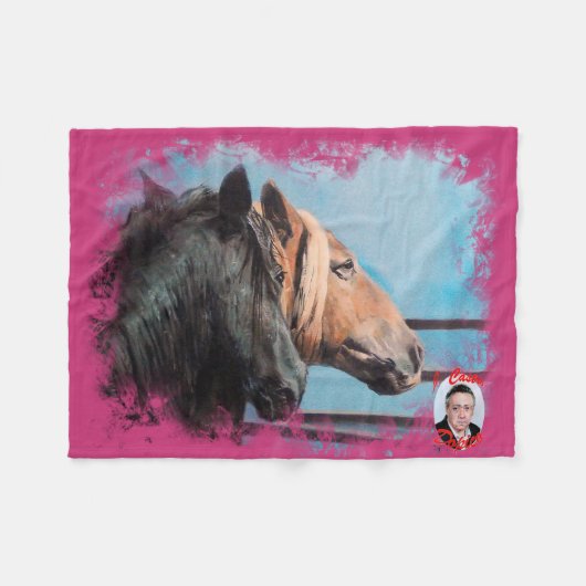 Caballos/Cabalos/Horses フリースブランケット (正面(横))