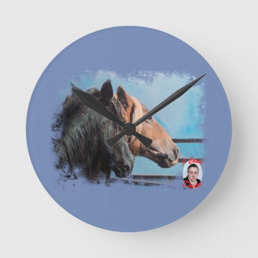 Caballos/Cabalos/Horses ラウンド壁時計 (正面)