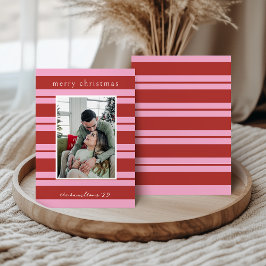 Cabana Pink and red Stripe Preppy Christmas card 招待状