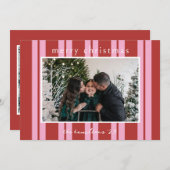 Cabana Pink red Stripe Preppy photo Christmas card 招待状 (正面/裏面)