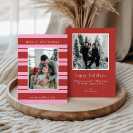Cabana Pink red Stripe Preppy photo Christmas card 招待状