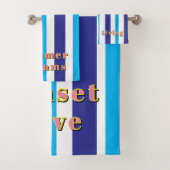 Cabana Scalloped Blue White Yellow Stripes バスタオルセット (インサイチュ)