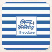 Cabana Stripe Anchor Birthday Coaster スクエアペーパーコースター (正面)