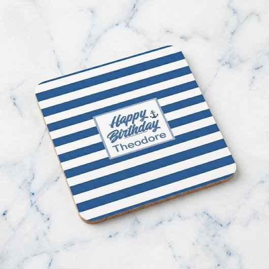 Cabana Stripe Anchor Birthday Coaster スクエアペーパーコースター