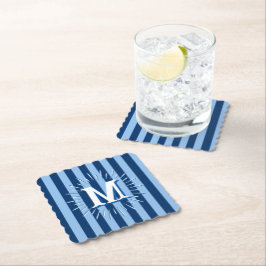 Cabana Stripes in Blue Personalized ペーパーコースター