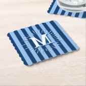 Cabana Stripes in Blue Personalized ペーパーコースター (アングル)