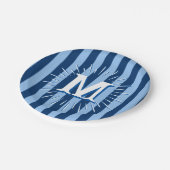 Cabana Stripes in Blue Personalized ペーパープレート (アングル)