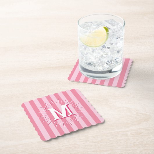 Cabana Stripes in Pink Personalized ペーパーコースター (インサイチュ)