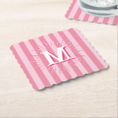 Cabana Stripes in Pink Personalized ペーパーコースター (アングル)