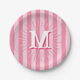 Cabana Stripes in Pink Personalized ペーパープレート