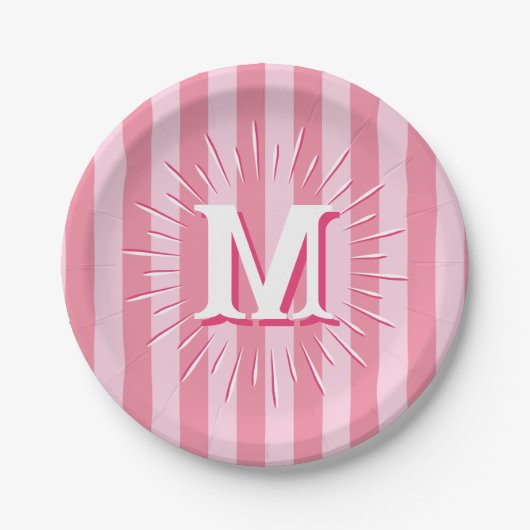 Cabana Stripes in Pink Personalized ペーパープレート (正面)