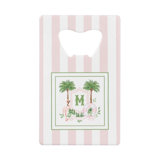 Cabana Stripes Palm Beach Monogram Crest クレジットカード栓抜き (正面)