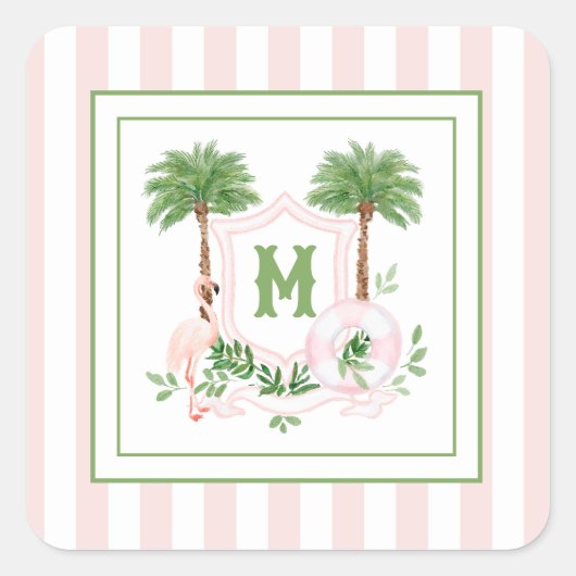 Cabana Stripes Palm Beach Monogram Crest スクエアシール (正面)