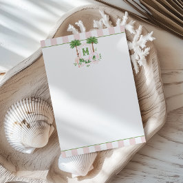 Cabana Stripes Palm Beach Monogram Crest ノートカード