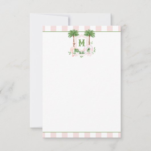 Cabana Stripes Palm Beach Monogram Crest ノートカード (正面)