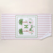 Cabana Stripes Palm Beach Monogram Crest ビーチタオル (正面)