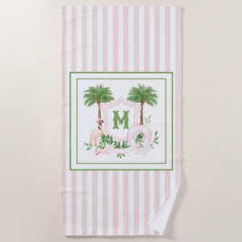 Cabana Stripes Palm Beach Monogram Crest ビーチタオル