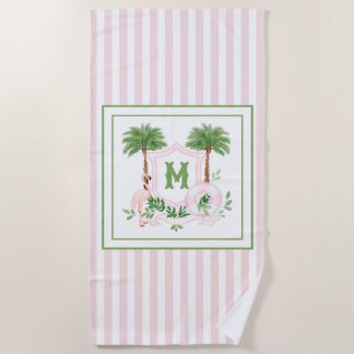 Cabana Stripes Palm Beach Monogram Crest ビーチタオル