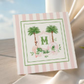 Cabana Stripes Palm Beach Monogram Crest Enclosure ノートカード