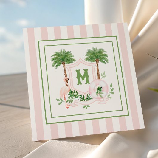 Cabana Stripes Palm Beach Monogram Crest Enclosure ノートカード