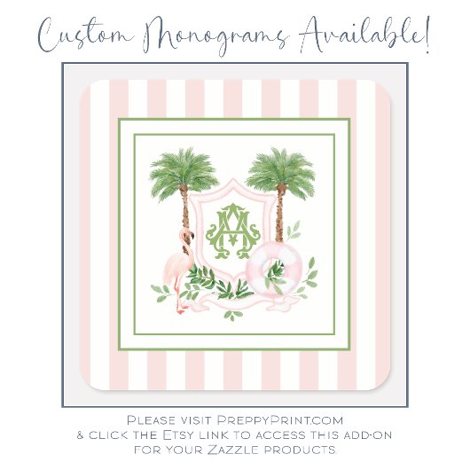 Cabana Stripes Palm Beach Monogram Crest Enclosure ノートカード