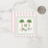 Cabana Stripes Palm Beach Monogram Crest Enclosure ノートカード (正面/裏面インサイチュ)